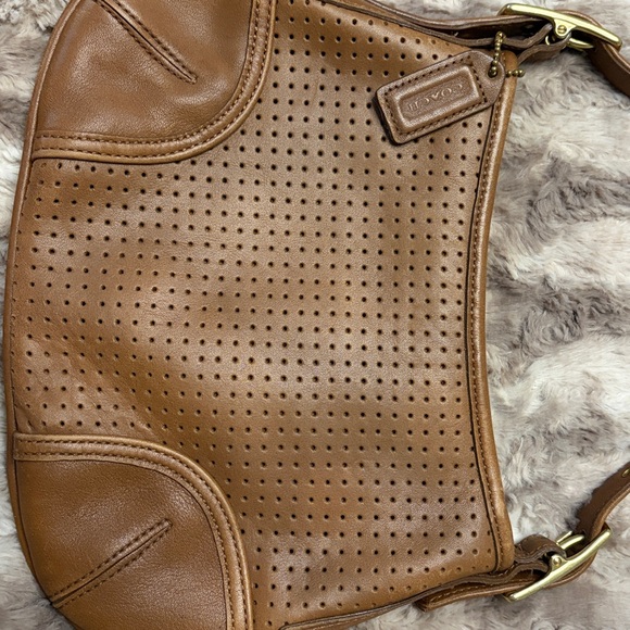 Coach Perforated Brown Leather Shoulder Bag - Picture 3 of 5